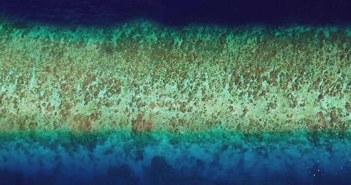 Horizontal Reef Line Ocean Texture Aerial Top Down 4K