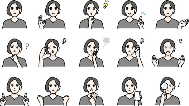 若い女性の様々な表情バリエーション　アバターセット