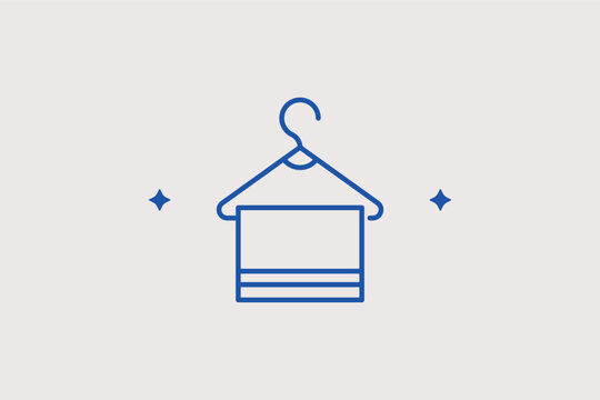 Towel on a hanger line icon for bathroom amenities and hotel housekeeping. Practical vector illustration for spa brochures, laundry service branding, and interior design catalogs.