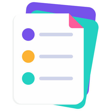 Minimal flat illustration of a document checklist with colorful bullet points, representing task management, to-do lists, organization, and productivity tools.