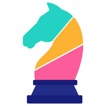 Colorful chess knight icon representing strategy, planning, leadership, and decision making in business, competition, and tactical thinking concepts.
