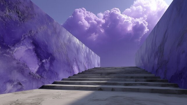 Stairs leading to purple clouds under a clear sky