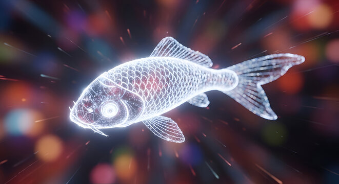 Glowing Fish in Dark Water Background.