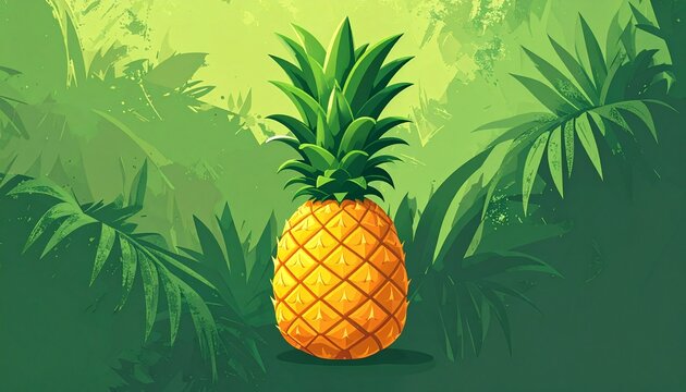 vibrant whole pineapple on lush tropical green foliage background with warm lighting