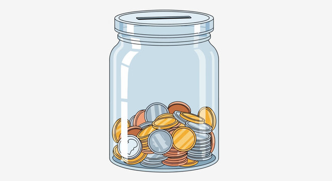 Coins in a glass jar.
