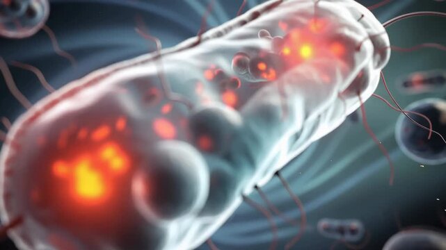 Colorful microscopic bacteria animation showing vibrant pulsating life in a dynamic biological environment