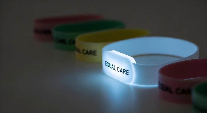 Glowing wristband with the text equal care