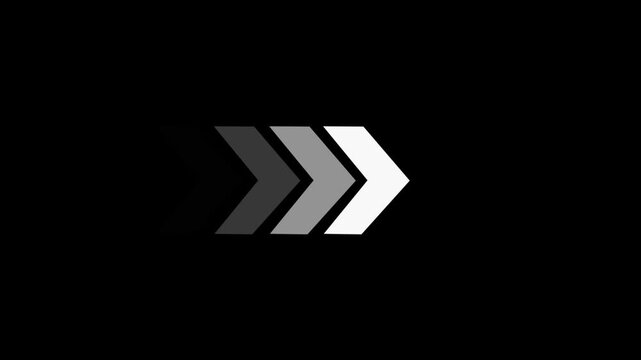 Minimalist loading animation with pulsing arrow on black background, for ui ux, progress indicator