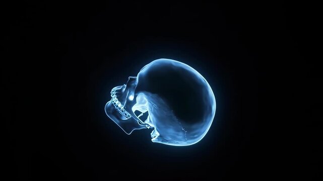 Rotating Human Skull Xray Blue Light.