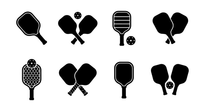 vector ping pong paddle and ball silhouettes on white background