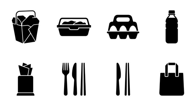vector food and dining items set on white background