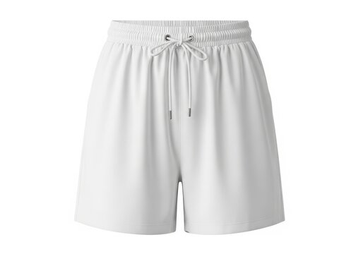 White drawstring shorts with elastic waistband and side pockets