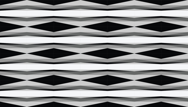 Seamless geometric spike pattern with black, white, and grey shards. Abstract monochrome shard-like vector background.