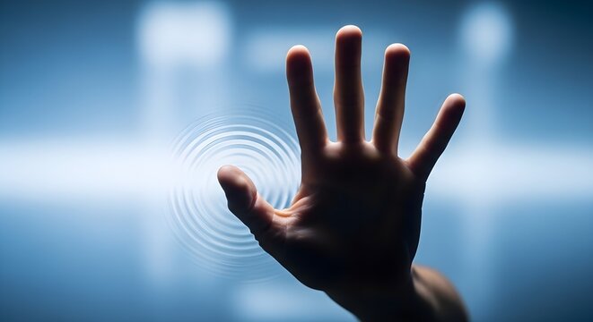 Hand touching a digital interface with ripple effect