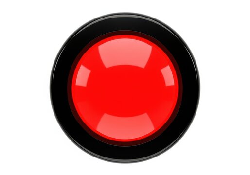 A close-up view of a large, round, illuminated red push button switch