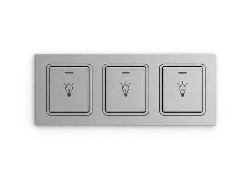 Modern three switch light panel with dimmer functionality and metallic finish