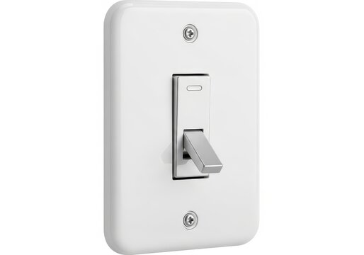 Modern white light switch with sleek metallic lever in minimalist design