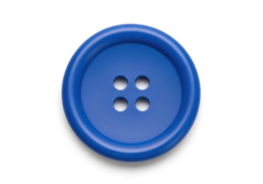 A close-up view of a vibrant blue button with four holes in the center.