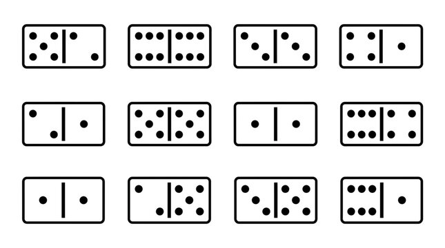 Classic domino tiles set, a collection of traditional game pieces with various dot combinations. Perfect for board game layouts, educational materials, and graphic design projects