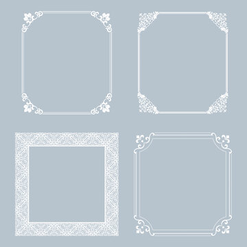 Set of decorative frames Elegant vector element for design in Eastern style, place for text. Floral gray and white frames. Lace illustration for invitations and greeting cards