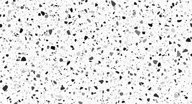 White terrazzo pattern with black gray and white chips background texture