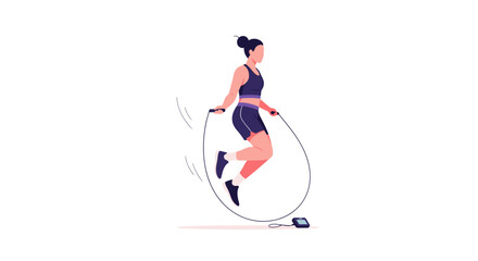 Obraz premium Woman jumping rope for fitness, cardio workout, healthy lifestyle, isolated on white background