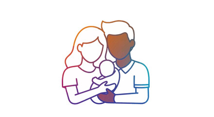 Fototapeta premium Diverse family holding newborn baby, love, unity, new life, parenthood, colorful outline illustration