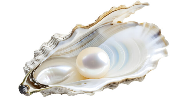 Open oyster with pearl isolated on white background 