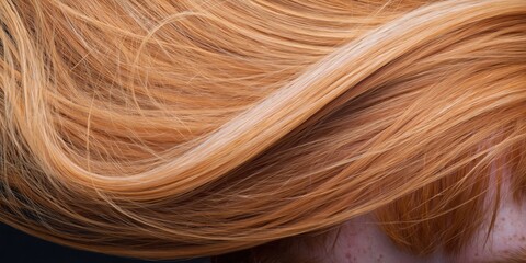 Fototapeta premium Pale auburn hair strands cascading in a diagonal flow for professional salon advertisement, hair care product packaging and beauty clinic branding featuring soft highlights