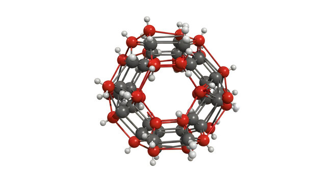 Cubic molecular structure of a metal-organic framework with red oxygen atoms