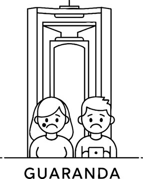 Guaranda Portal Landmark and Sad People Line Art