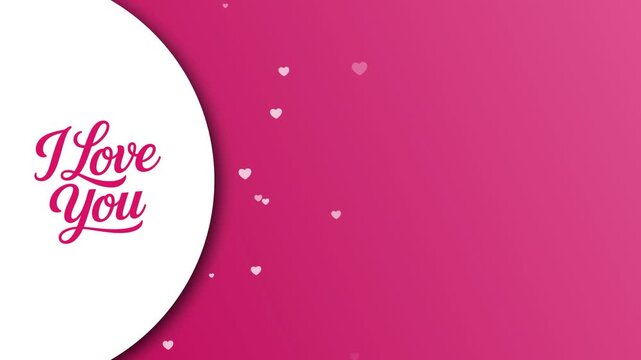 Romantic "I Love You" Animation with Flying Hearts and Copy Space on Pink Gradient Background