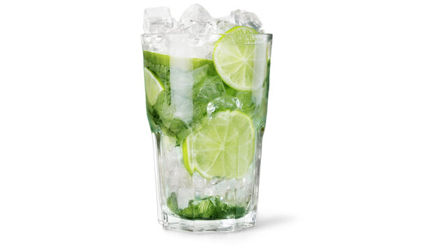 fresh glass of mojito cocktail drink glass isolated on transparent backgound, summer refreshing drink, healthy drink.
