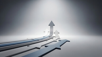 Fototapeta premium Multiple arrows pointing upwards and forwards on a bright, clean background, symbolizing progress, growth, and future direction.