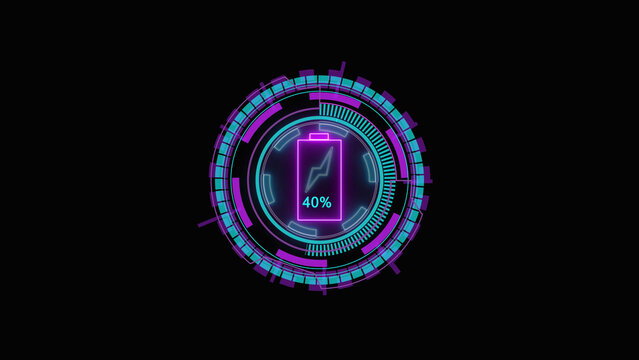 Neon glowing digital circle frame with futuristic interface elements and a central rectangular portal design in vibrant purple and bright cyan colors for modern technology and gaming graphic projects