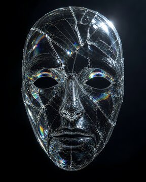 weird face glass mask on black background