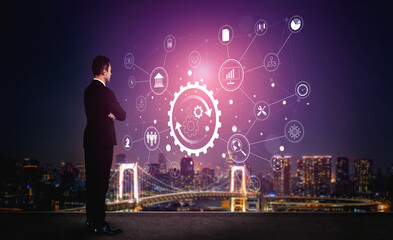 Fototapeta premium A business process automation and operations management system. A concept for integrating and automating core business functions for efficiency. Motif