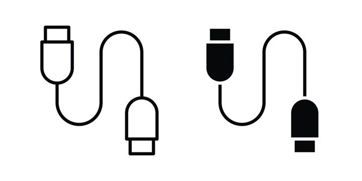 Phone cable icon Illustration vector set, glyph and line icons