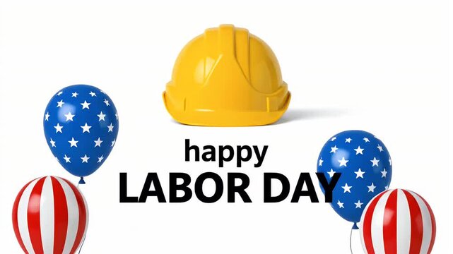 Yellow hard hat with text happy labor day on white background
