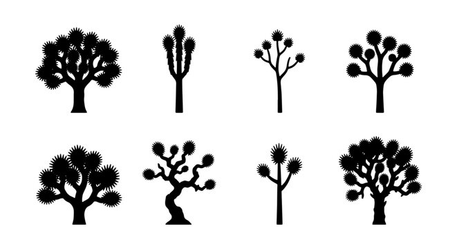 joshua tree silhouettes vector set on white background