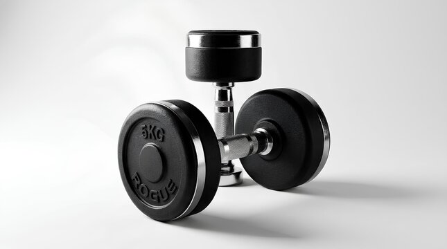 A single black 5kg dumbbell with chrome accents, isolated on a clean plain white background