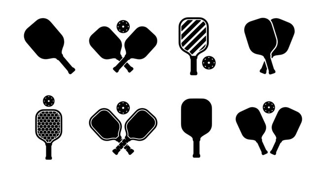 vector ping pong paddle and ball silhouettes on white background