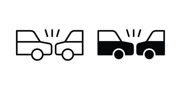 Rear end collision icon Illustration vector set, glyph and line icons