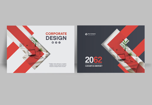 Modern business brochure layout &ndash; Geometric Book Cover Landscape Layout Red and White	

