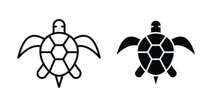 Sea turtle icon Illustration vector set, glyph and line icons