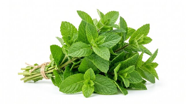 Fresh mint leaves bunch isolated on white background green herbal plant aromatic organic ingredient for cooking and refreshing drink concept