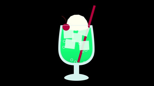 喫茶店のメロンクリームソーダから泡が立ち上がるループアニメーション