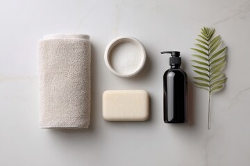 Obraz premium minimal flat lay zero waste bathroom product setup with eco friendly materials