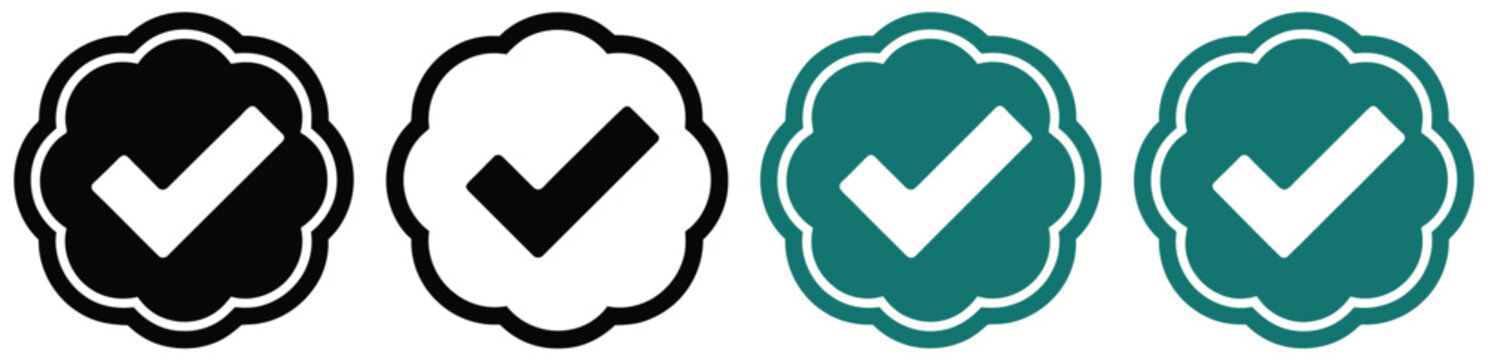 Approved or certified medal icon featuring flat style rosette design for quality guarantee, verification symbol, and award badge vector graphics