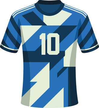 Blue geometric pattern soccer jersey with number ten on white background vector illustration